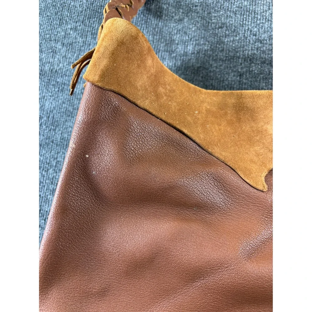 Handmade Leather Suede Hobo Bag Braided Strap Concho Brown Southwestern‎ Boho